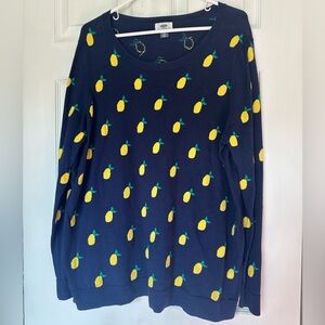 Old Navy Size XXL Navy Blue and Yellow Lemon Print Crewneck Sweater